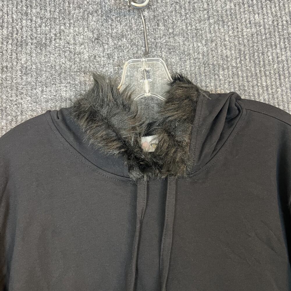 Belle by Kim Gravel Faux Fur Trimmed Hoodie Womens Size XL Black Cozy Pullover - Picture 3 of 11
